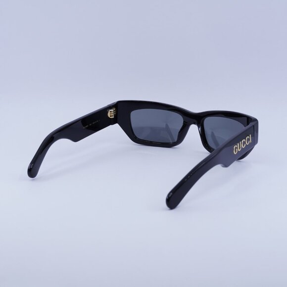 Gucci GG1296S 002 Sunglasses Shiny Black Rectangle Frame, Grey Lenses - Picture 9 of 10